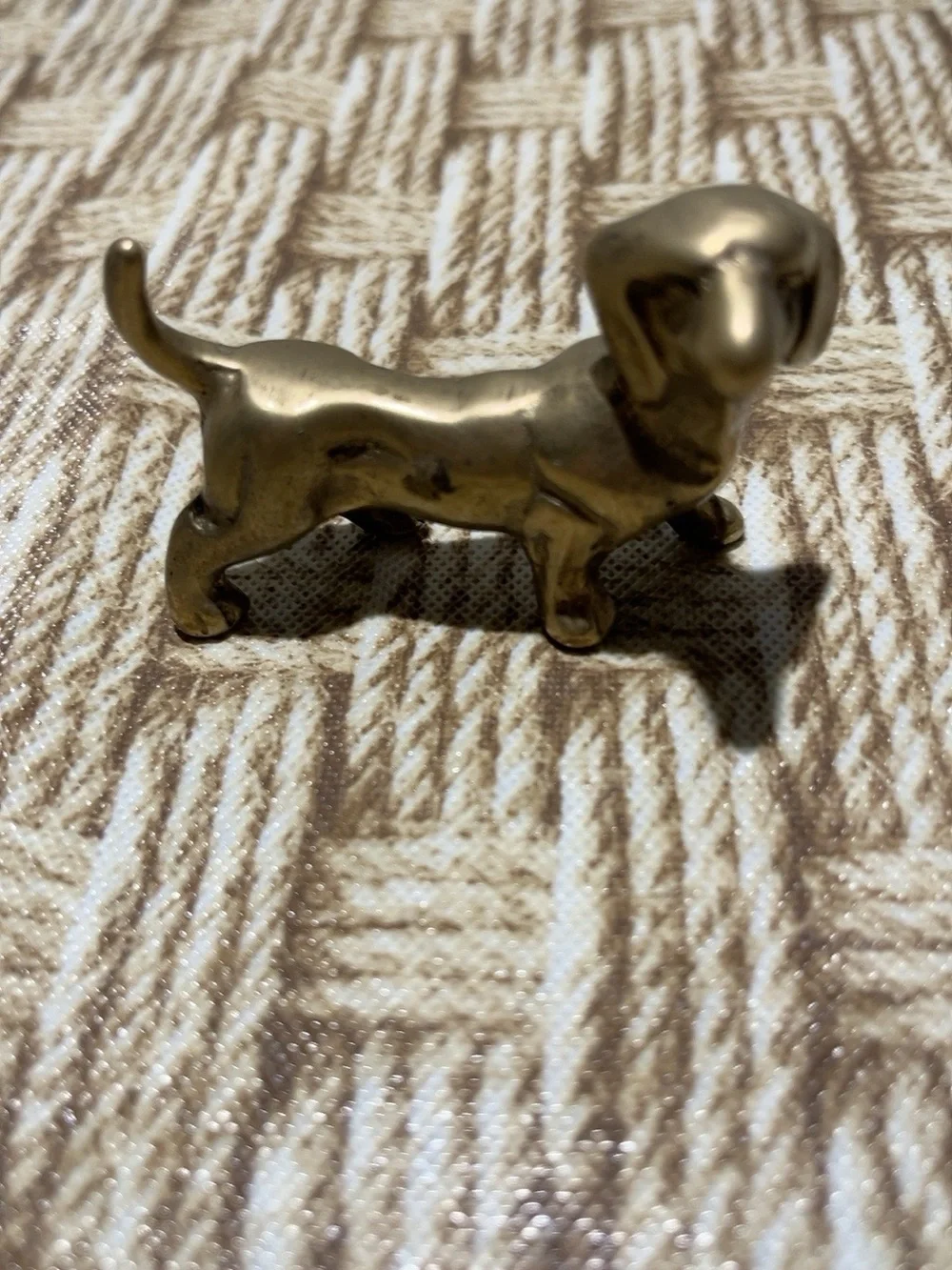 Vintage Brass Dachshund Dog Miniature Figurine 2” Long Doxie Collectible